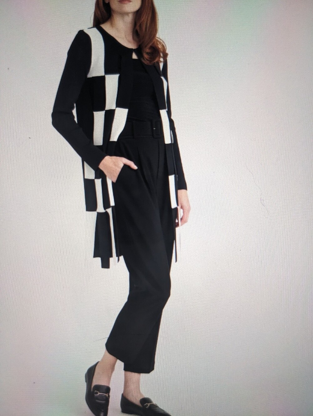 JOSEPH RIBKOFF Checker Knit Duster Cardigan